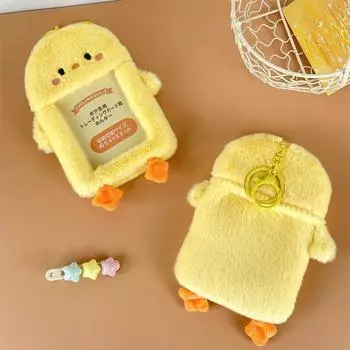 Милый мультяшный держатель для фотокарточек в виде маленького желтого цыпленка, кавайный плюшевый держатель для карт, рукав для проездного, протектор для ID, банковской кредитной карты, сумка
