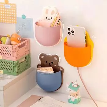 Милый мультяшный держатель для ручек, самоклеящаяся стойка для хранения, настольный органайзер, Kawaii, канцелярские принадлежности, держатель для кистей для мобильного телефона, офиса жёлтый