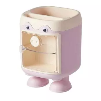 Милый мультяшный держатель для ручек в виде свиньи, многосекционный органайзер для стола с выдвижным ящиком, многофункциональный держатель для косметики и кистей для макияжа для дома, офиса, школы розовый