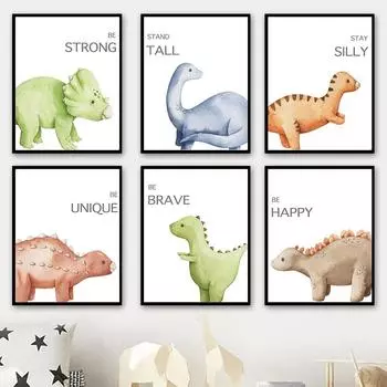 Милый мультяшный динозавр, детские цитаты, настенная живопись на холсте, плакаты на скандинавскую тему и принты, настенные панно для детской комнаты, декор для детской комнаты 21cm30cm NoFrame