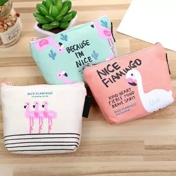 Милый мультяшный фламинго кошелек для монет холщовый держатель для карт наличными сумка-кошелек на молнии