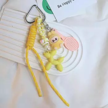 Милый мультяшный флокированный брелок-подвеска Labubu, креативный плетеный шнурок, украшение для подвешивания на рюкзак, аксессуары, подарки