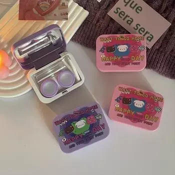 Милый мультяшный футляр для контактных линз для девочек, портативный футляр для контактных линз, дорожный набор для хранения зрачков фиолетовый