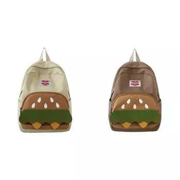 Милый мультяшный гамбургер школьный рюкзак повседневный дорожный рюкзак для девочек (бежевый)