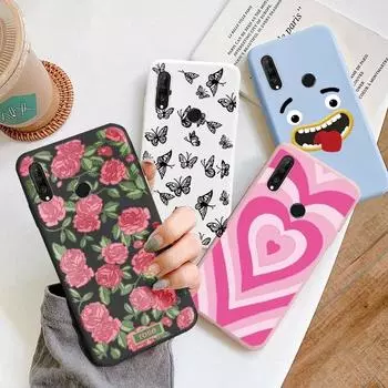 Милый мультяшный Huawei Y9 Prime 2019 P Smart Z Y7P Пара Синий Цветочный Столик ТПУ Мягкий Huawei Y9 Prime 2019 Розовое Сердце Противоударные Защитные Задние Корпуса Huawei Y9 Prime 2019