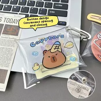 Милый мультяшный Капибара Мини-сумка для монет Прозрачные кошельки для монет Мультяшный милый кошелек Портативный водонепроницаемый прозрачный мешок для хранения монет as the picture