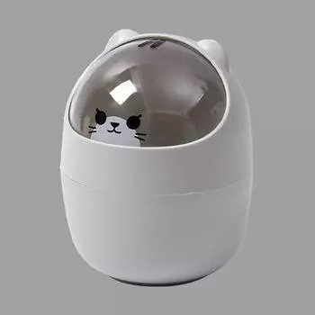 Милый мультяшный контейнер для хранения с крышкой, мусорная корзина для рабочего стола, ведро для хранения мусора, мини-кисти, контейнер для макияжа для дома серый