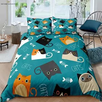 Милый мультяшный кошачий принт с лапой пододеяльник наволочка комплект постельного белья детский подарочный комплект из трех предметов можно настроить EU 135x200cm 2PCS