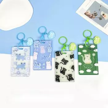 Милый мультяшный кот, держатель для удостоверения личности, портативный студенческий метро, автобус, карточка, слайдер, защитный чехол, Kawaii Girl Kpop, держатель для фотокарт