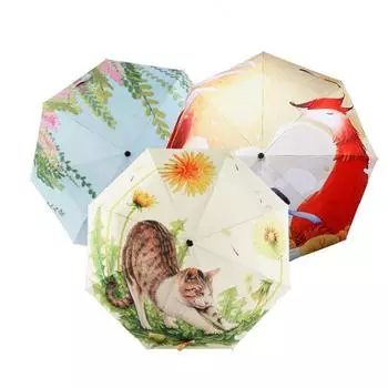 Милый мультяшный кот, лиса, 3 складных утолщающихся зонтика с защитой от УФ-лучей, подарок