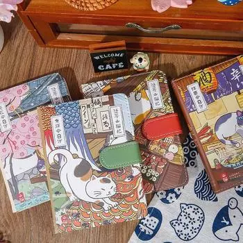 Милый мультяшный кот PU магнитная пряжка блокнот А6 бумага японский стиль искусства кот гроссбух дневник повестка дня планировщик блокноты канцелярские принадлежности
