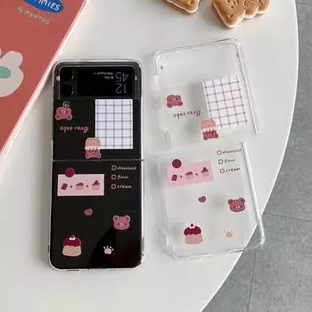 Милый мультяшный кремовый шоколадный медведь чехол для телефона для Samsung Galaxy Z Flip 3 5g прозрачный жесткий тонкий чехол для ПК For Samsung Z Flip 3