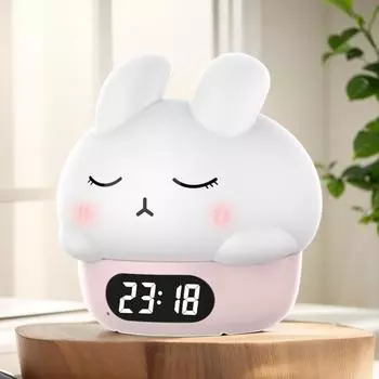 Милый мультяшный кролик ночник USB перезаряжаемый цифровой будильник светодиодная лампа 1200 мАч сенсорный кролик настольные часы украшение жёлтый