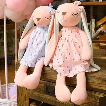 Милый мультяшный кролик с длинными ушами, кукла, мягкие плюшевые игрушки для детей, спящий кролик, плюшевые рождественские игрушки в виде животных синий
