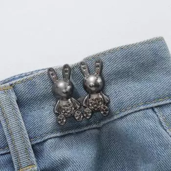 Милый мультяшный кролик с пуговицами, утягивающий пояс, регулируемая пряжка на талии, джинсы, не требующие шитья, пряжка на талии as the picture