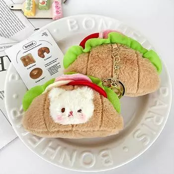 Милый мультяшный круассан кролик медведь плюшевые игрушки девчачье сердце брелок рюкзак кулон мягкий хлопок кукла сумка украшения подарки на день рождения белый