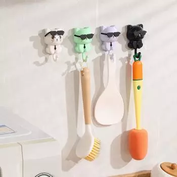 Милый мультяшный крючок для ключей с котом, декоративный, простой в установке, настенный крючок для детей, мальчиков и девочек фиолетовый