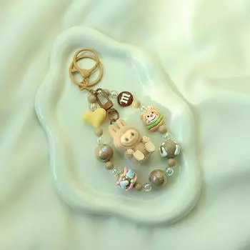 Милый мультяшный лабубу бисерный кулон брелок аниме брелок рюкзак кулон флокированная сумка кукла украшения аксессуары подарки