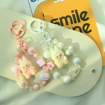 Милый мультяшный лабубу бисерный кулон брелок аниме брелок рюкзак кулон флокированная сумка кукла украшения аксессуары подарки