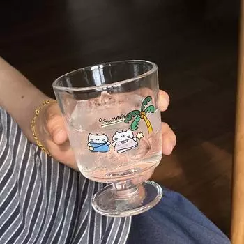 Милый мультяшный летний бокал в виде кокосовой пальмы с кошкой, нишевая простая чашка для молока, десертная чашка в старинном стиле can enter the dishwasher 300ml