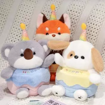 Милый мультяшный лис, собака, коала, праздничный торт, плюшевые игрушки, плюшевая игрушка, кремовая свеча, подушка, украшение для вечеринки, подарок на день рождения для детей 30cm