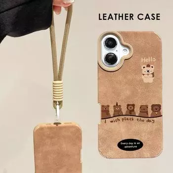 Милый мультяшный медведь напечатан кожаный чехол + защитный чехол со шнурком мягкий силиконовый чехол для iPhone iPhone X золотой