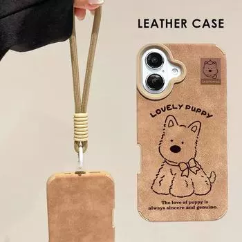Милый мультяшный милый щенок напечатанный кожаный чехол + защитный чехол со шнурком мягкий силиконовый чехол для iPhone iPhone X золотой