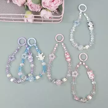 Милый мультяшный мобильный телефон с бисером, подвесная цепочка, аниме-игрушки, брелок, милые женские сумки, брелок для ключей, подарочный чехол для мобильного телефона для девочек фиолетовый