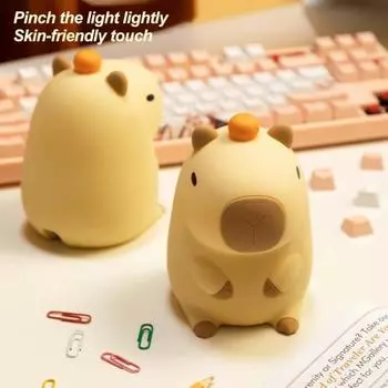 Милый мультяшный ночник с таймером очаровательный внешний вид с регулируемой яркостью мягкий силиконовый светильник с изображением капибары в виде животного прикроватный светильник
