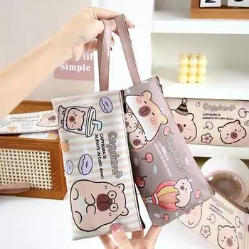 Милый мультяшный пенал Capybara, большая вместимость, привлекательный внешний вид, сумка для канцелярских принадлежностей, кавайная сумка для хранения канцелярских принадлежностей, студенческие подарки