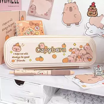 Милый мультяшный пенал Capybara большой емкости грязеотталкивающий портативный пенал эстетичные канцелярские принадлежности для офиса и школы светло-коричневого