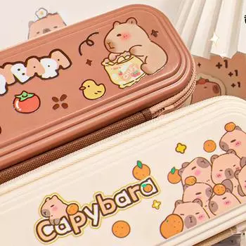 Милый мультяшный пенал Capybara большой емкости грязеотталкивающий портативный пенал эстетичные канцелярские принадлежности для офиса и школы кофейный