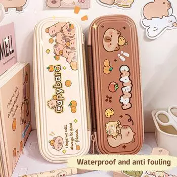 Милый мультяшный пенал Capybara большой емкости грязеотталкивающий портативный пенал эстетичные канцелярские принадлежности для офиса и школы светло-коричневого