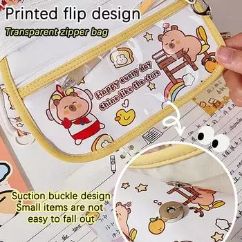 Милый мультяшный пенал Capybara Kawaii большой емкости на молнии для ручек многофункциональный пенал школьные принадлежности подарок