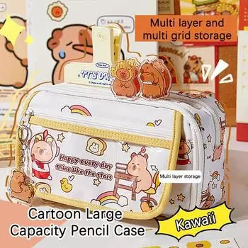 Милый мультяшный пенал Capybara Kawaii большой емкости на молнии для ручек многофункциональный пенал школьные принадлежности подарок ONESIZE