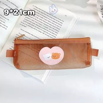 Милый мультяшный пенал с медведем, прозрачная сетчатая сумка для ручек, вместительный чехол для хранения канцелярских принадлежностей, офисные школьные принадлежности, подарки