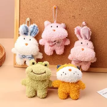 Милый мультяшный плюшевый брелок для ключей с животными Kawaii, кукольный брелок для ключей, сумка-подвеска, рюкзак, подвесное украшение, подарки White rabbit
