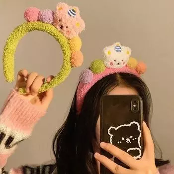 Милый мультяшный плюшевый медведь, комок волос, плюшевая повязка для волос для девочек, милая повязка для украшения волос, повязка на голову, детские милые аксессуары для волос коричневый