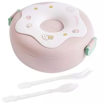 Милый мультяшный пончик, 1000 мл, ланч-бокс, контейнер для бенто, пригодный для использования в микроволновой печи, с отделениями, поставка для студентов розовый