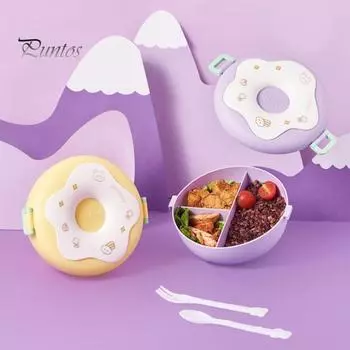 Милый мультяшный пончик, 1000 мл, ланч-бокс, контейнер для бенто, пригодный для использования в микроволновой печи, с отделениями, поставка для студентов розовый