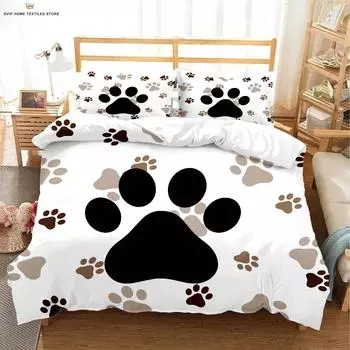 Милый мультяшный принт с лапками собаки, пододеяльник, 100% полиэстер, комплект постельного белья, односпальная кровать, детский подарок, разные размеры EU 135x200cm 2PCS