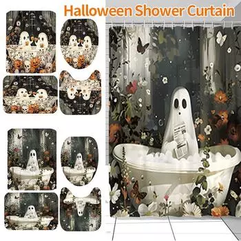 Милый мультяшный привидение занавеска для душа комплект Хэллоуин занавеска для душа полиэстер ткань жуткая занавеска для ванной комнаты украшения для ванной