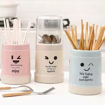 Милый мультяшный пылезащитный держатель для палочек и ложек с крышкой и сливом Cartoon chopstick holder синий