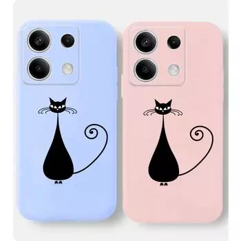 Милый мультяшный рисунок кота Мягкий силиконовый чехол для телефона Xiaomi Redmi Note 13 Pro 14C 13C 12C 10 Poco C65 X3 Pro Camera Защитный противоударный полный чехол Xiaomi Poco X3 чёрный