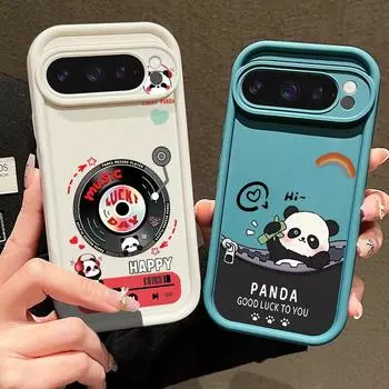Милый мультяшный рисунок панды Мягкий силиконовый чехол для телефона Google Pixel 9 8 Pro Xl 8a противоударный матовый защитный чехол для линз против падения однотонный чехол Google Pixel 9 чёрный