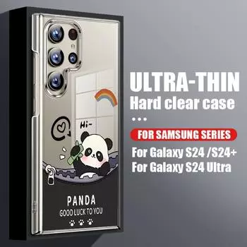 Милый мультяшный рисунок панды прозрачный чехол для Samsung S24 S22 Ultra Plus S23 S1 S20 Fe A15 A16 A35 A34 A55 A54 A53 ударопрочный жесткий ПК тонкий квадратный чехол Samsung S24 FE