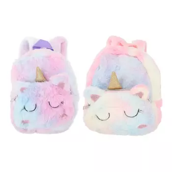 Милый мультяшный рюкзак, мягкий плюшевый игрушечный рюкзак, компактный школьный ранец с регулируемым ремешком для девочек и детей Purple S