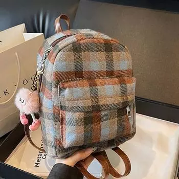Милый мультяшный рюкзак женская сумка 2024 осень новый студенческий стиль повседневная универсальная клетчатая сумка мини маленький рюкзак