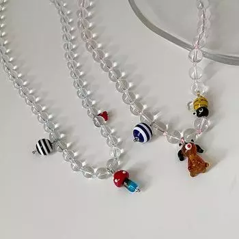 Милый мультяшный щенок гриб подвеска прозрачное ожерелье из бисера женский простой нишевый свет роскошный универсальный шейный цепочка ключичная цепочка