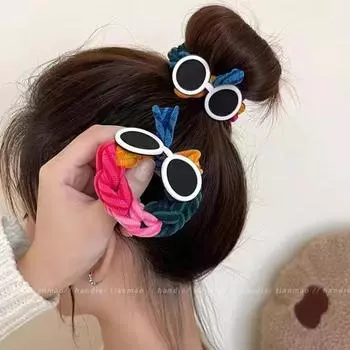Милый мультяшный щенок, мягкая веревка для волос, высокие эластичные радужные солнцезащитные очки, плетеные детские резинки для волос, не повреждающие резинки для женщин и девочек, новинка 2025 года